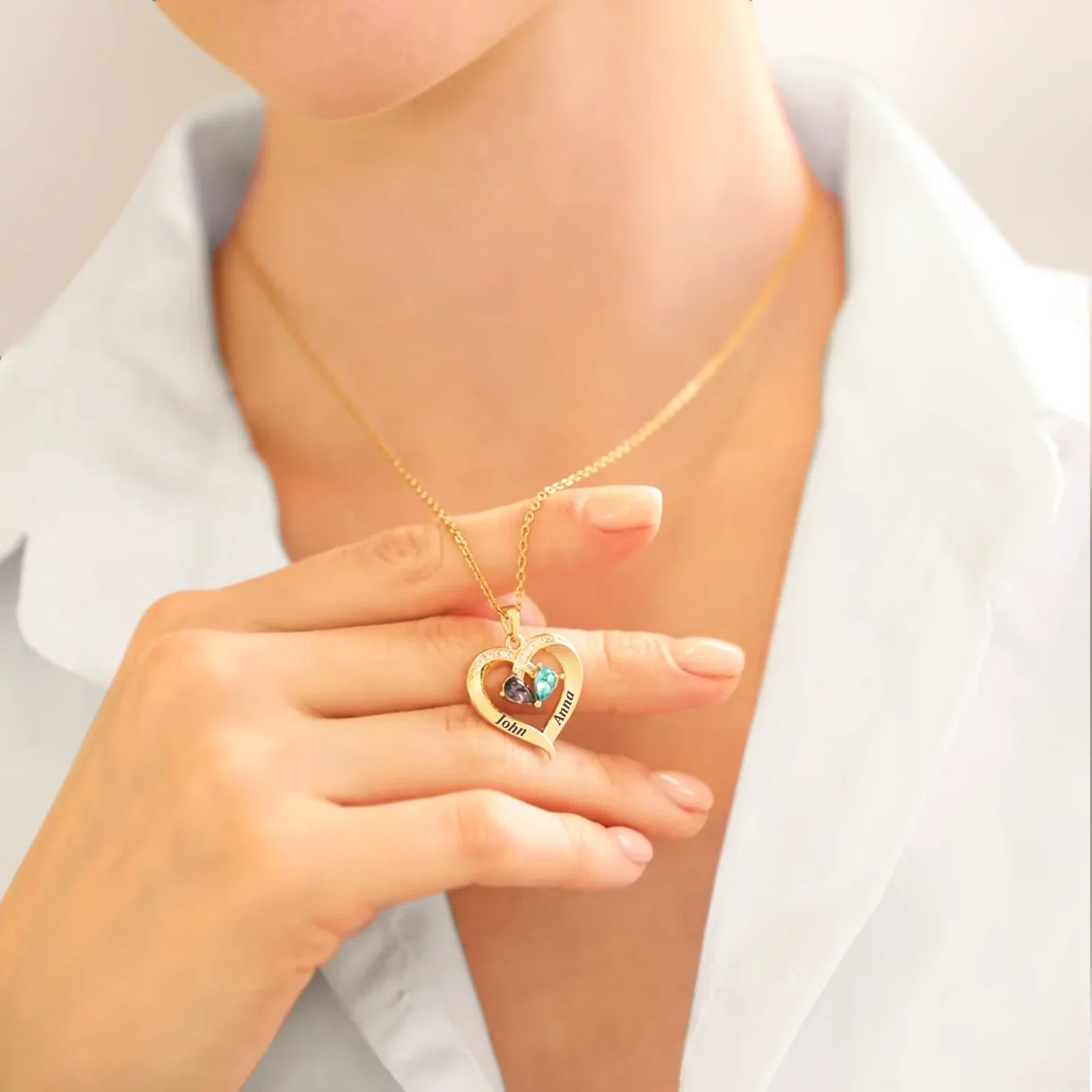 The Heart of Our Family - Birthstone Heart Necklace Set