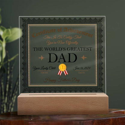 World's Greatest Dad Certificate - Acrylic
