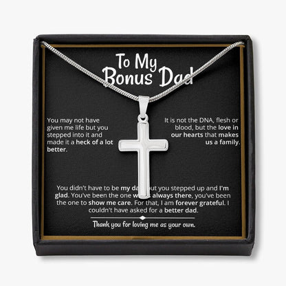 Heart warming "Bonus Dad" Cross Necklace